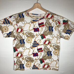 Talbots Women's Medium Multicolor Nautical Sailing Boating Short Sleeve Shirt